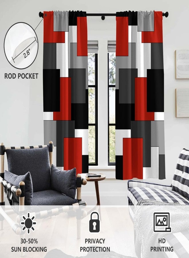 AAtter Red and Black Window Curtain Grey Gray White Multicolor Geometric Silver Dark Abstract Square Art Living Room Bedroom Drapes Treatment Fabric 1 Pair Home Decor, 42" W x 63" L, Modern - Image 3
